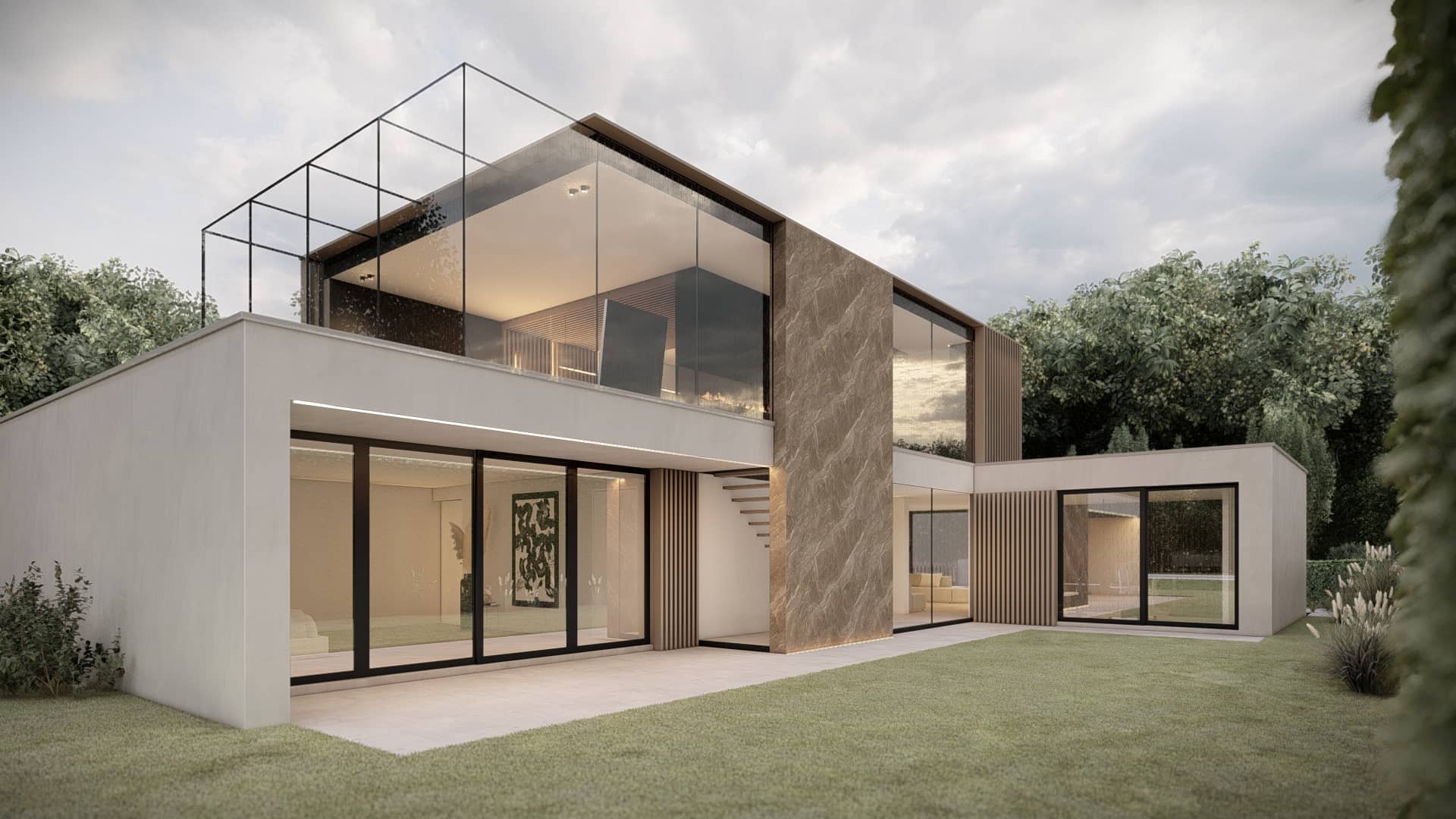 Villa met Glass Extention 2 door STATE of Architecture – transparante glazen aanbouw, strakke lijnen en verbindend interieur-exterieur design