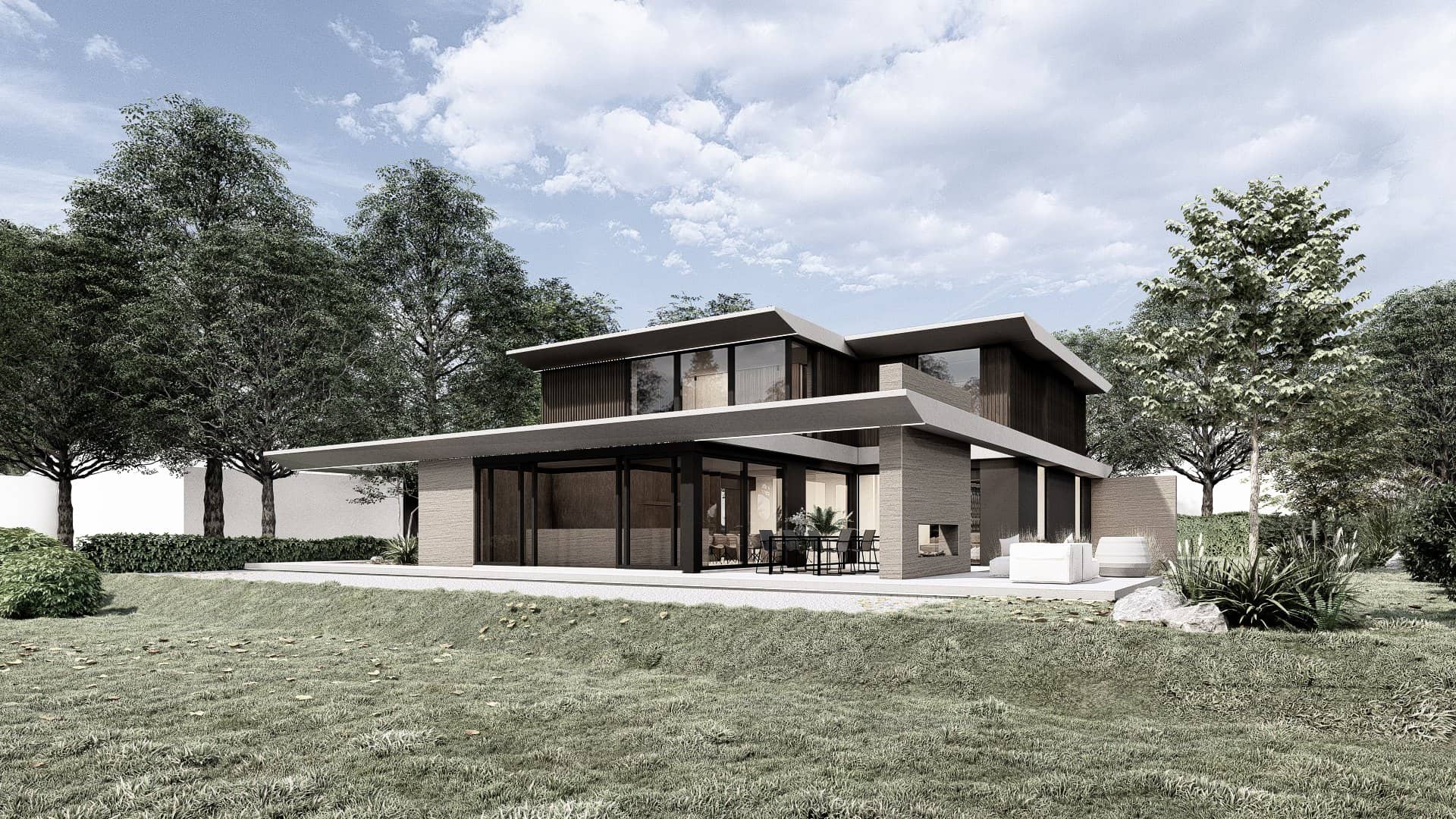 Villa licht ramen natuur strakke lijnen geometrisch