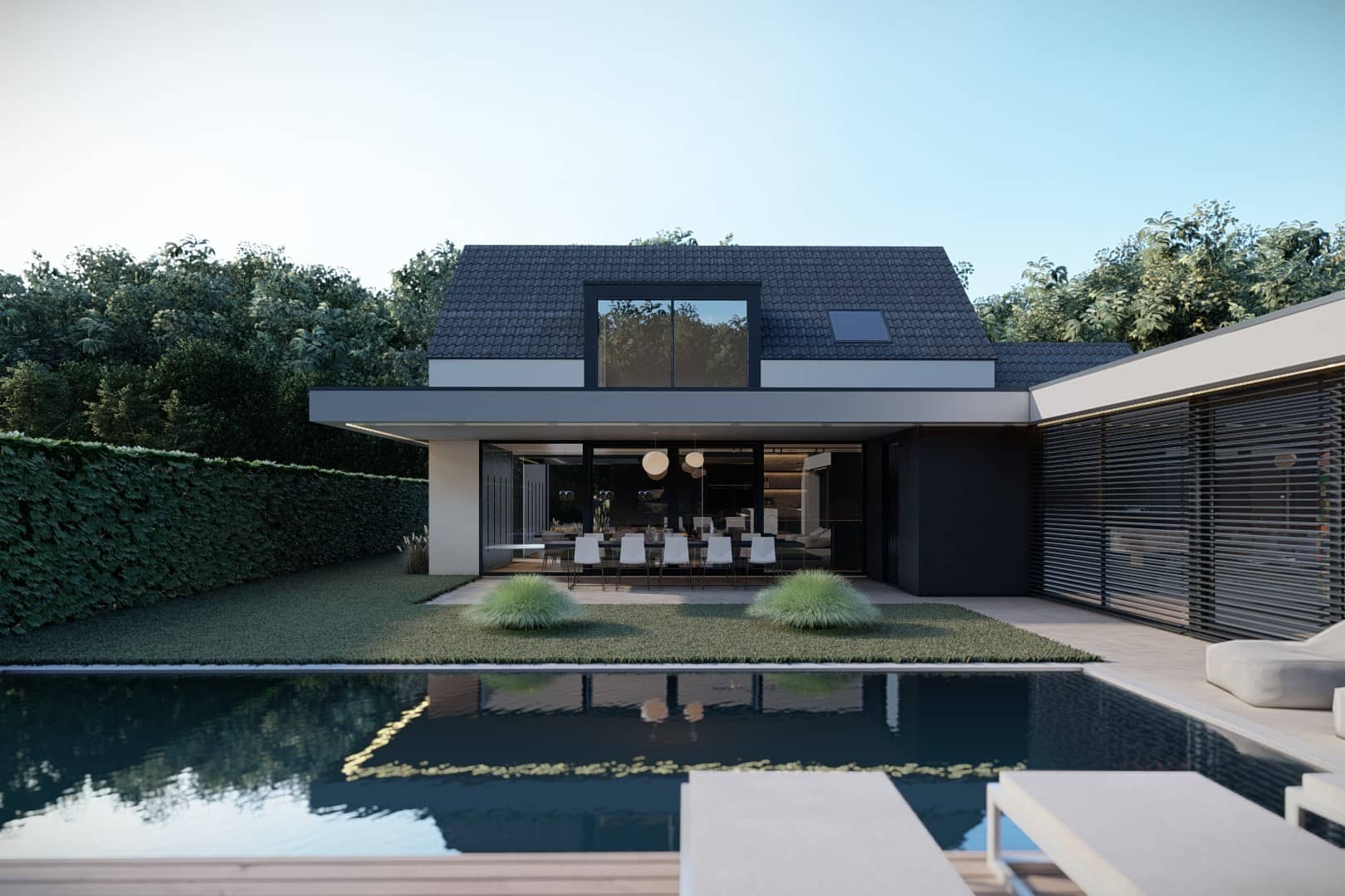 villa architect renovatie resultaat meubels beton zwembad ligbedden