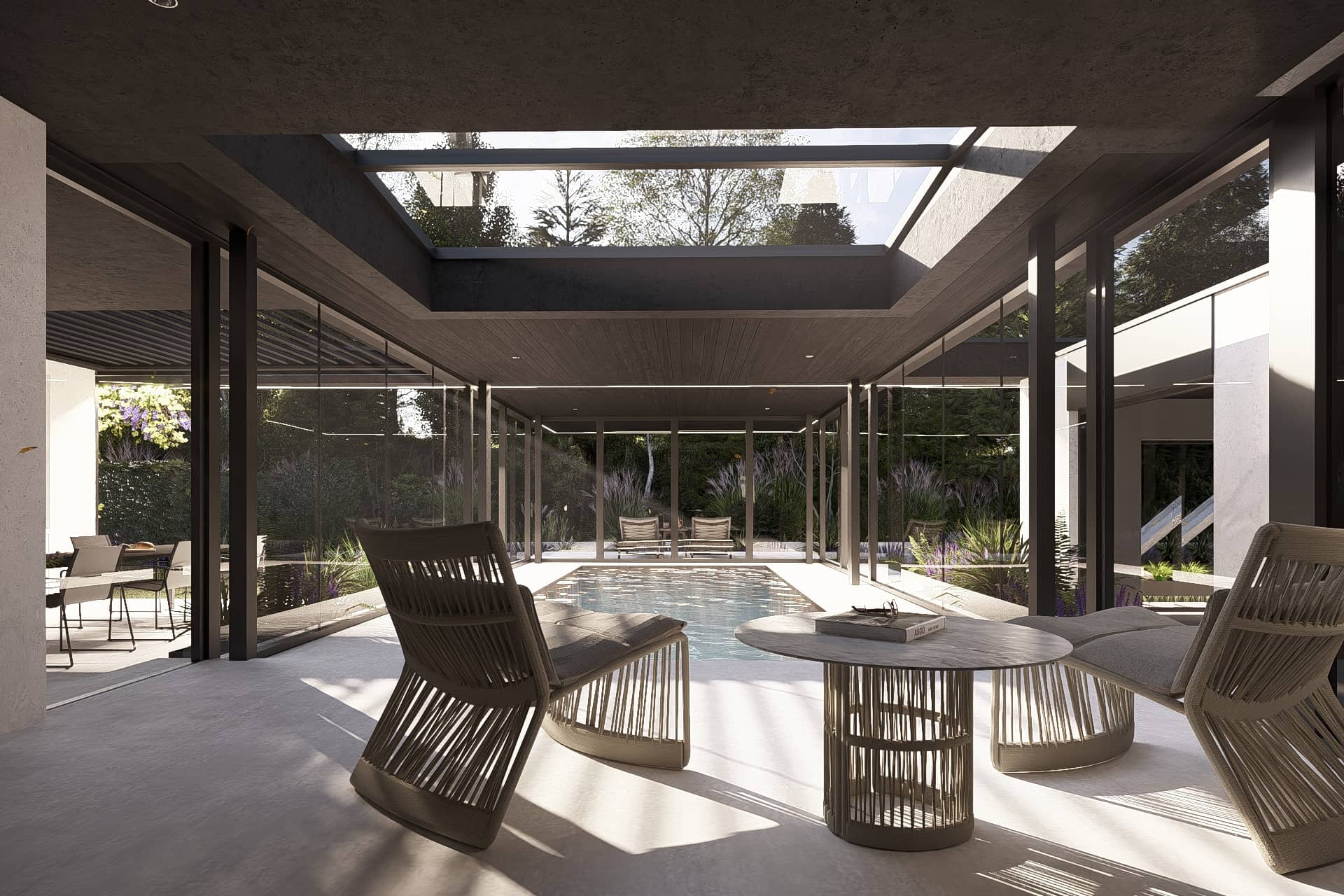 achter de meubels zwembad villa kamers tuin