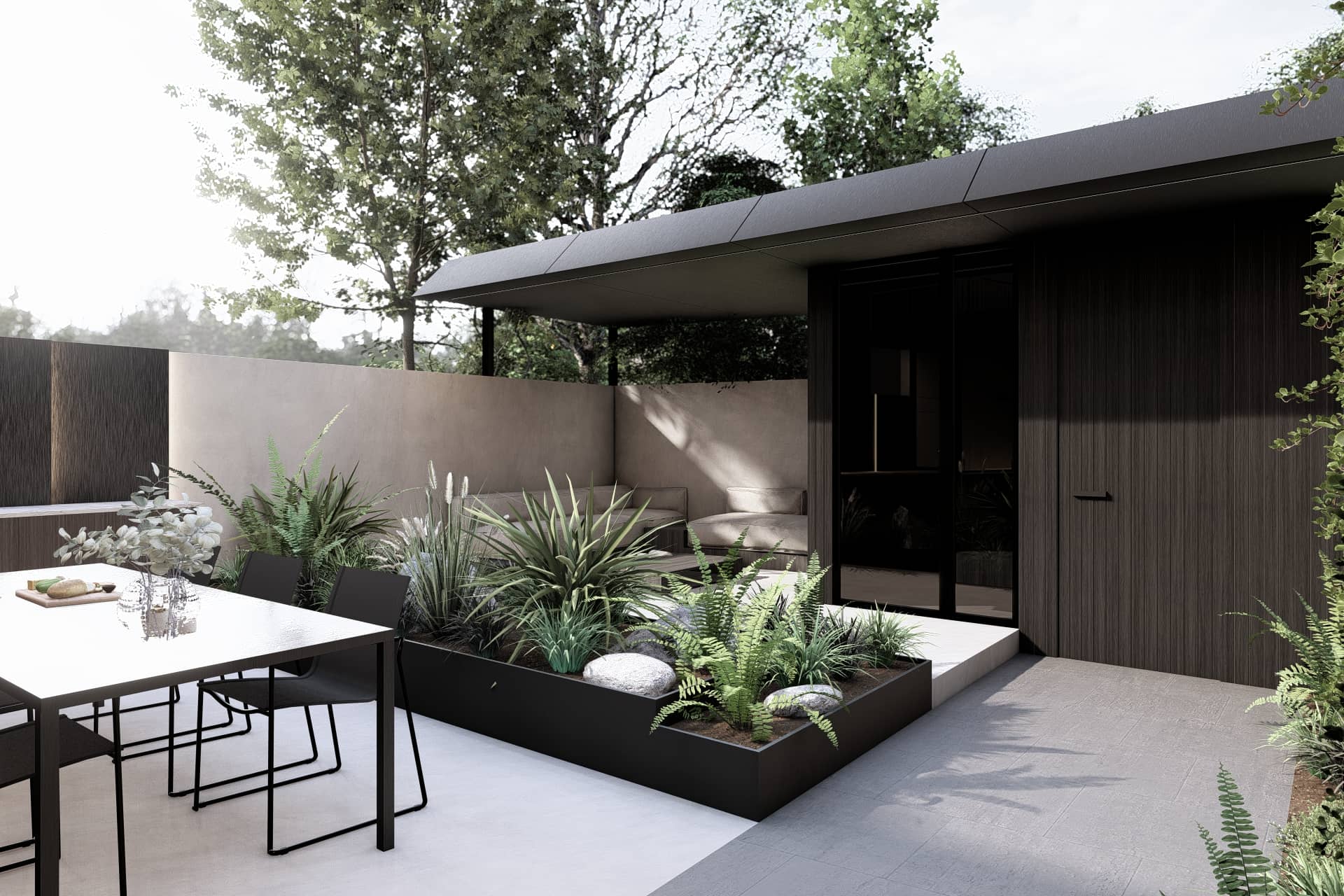 Baarn tuin tafel met stoelen en een zithoek