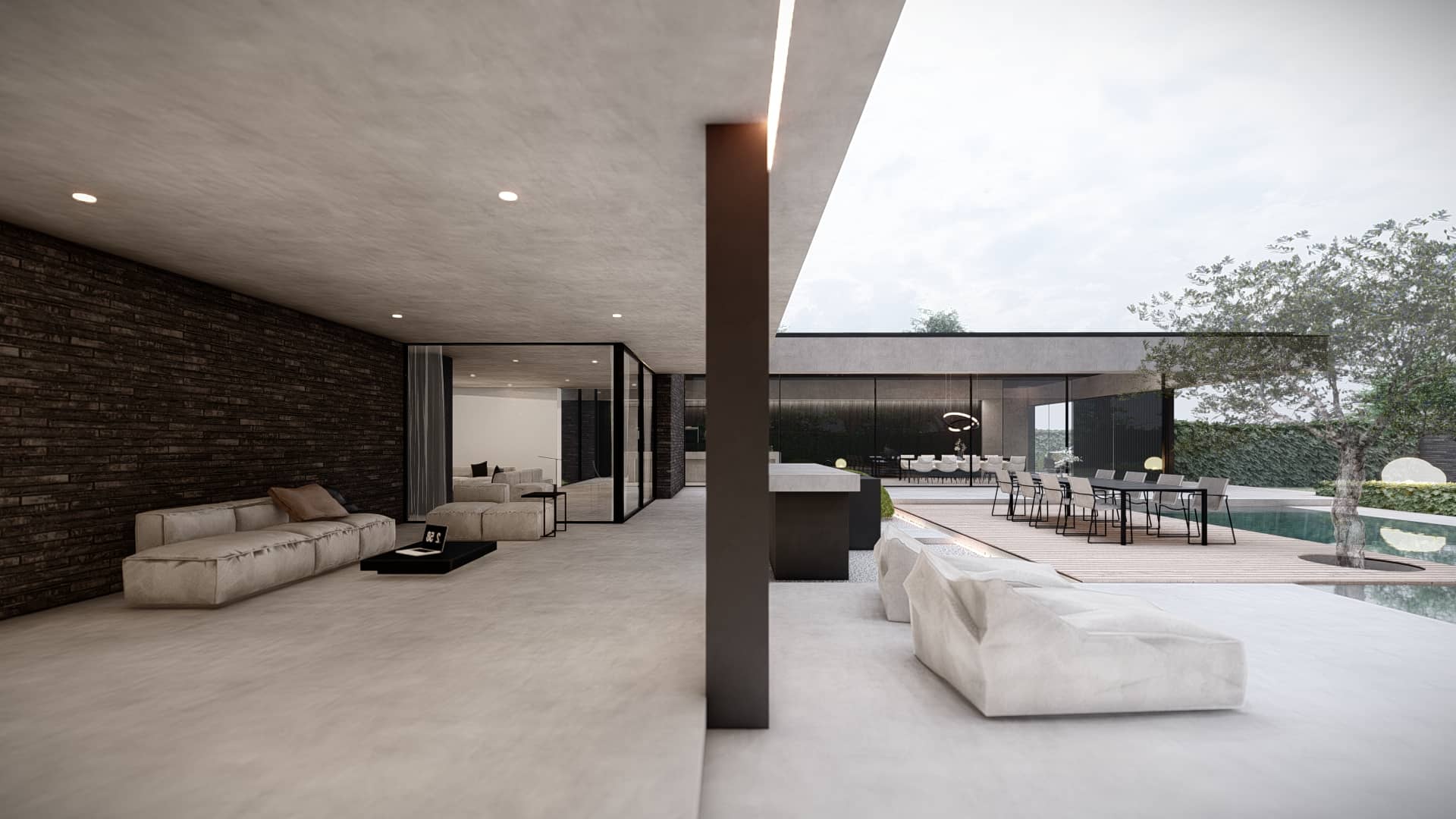 Villa met tuin en overkapping ingericht met outdoor meubels