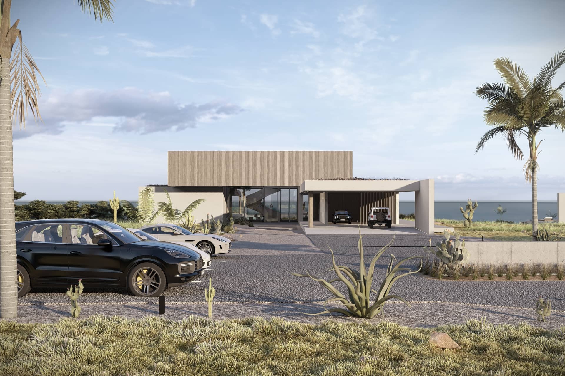 Moderne kustvilla waar zwembad, terras en zeezicht samenkomen in één ontwerp.