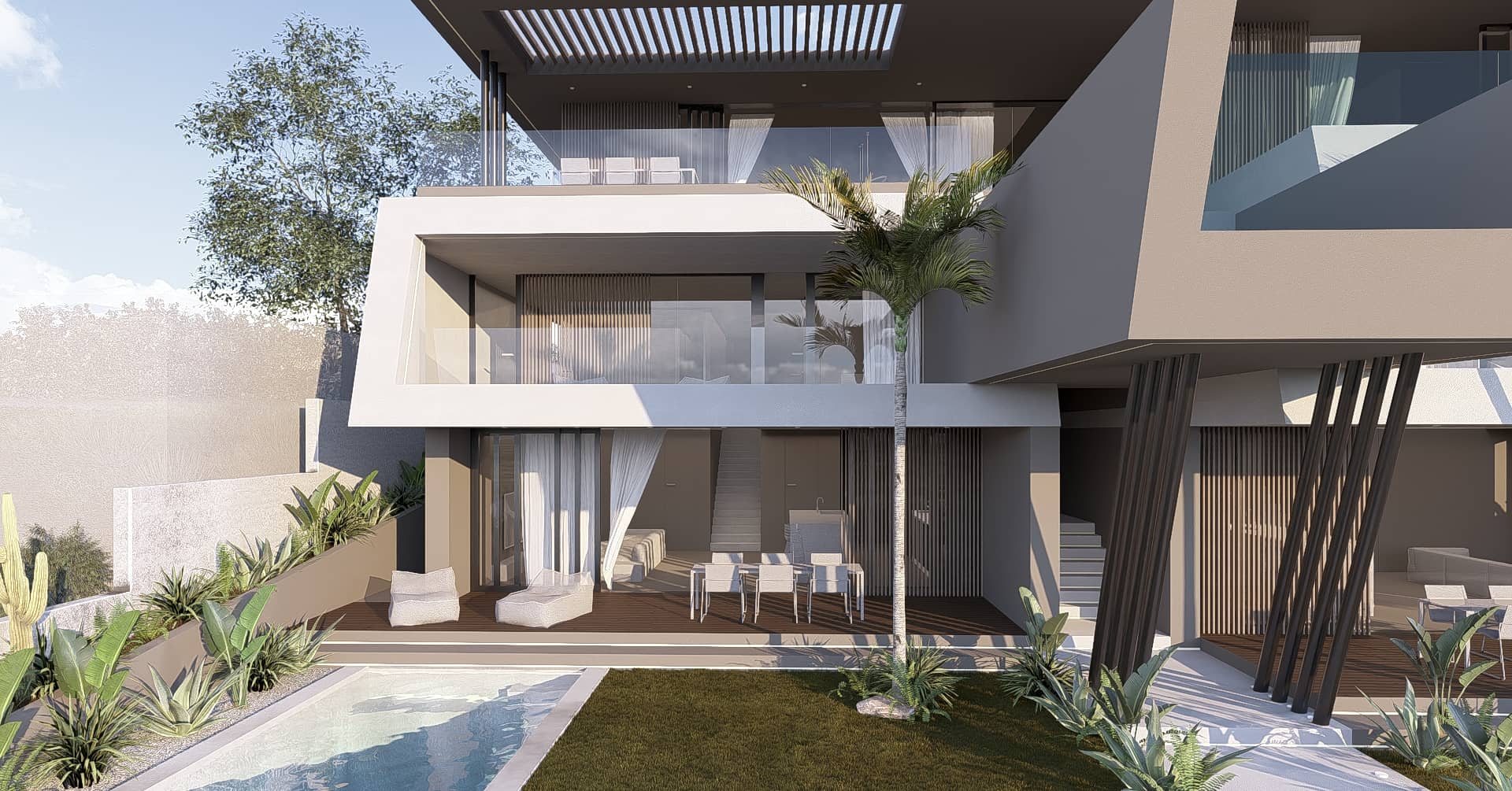 Luxe villa met tuin, zwembad en tropische landscaping
