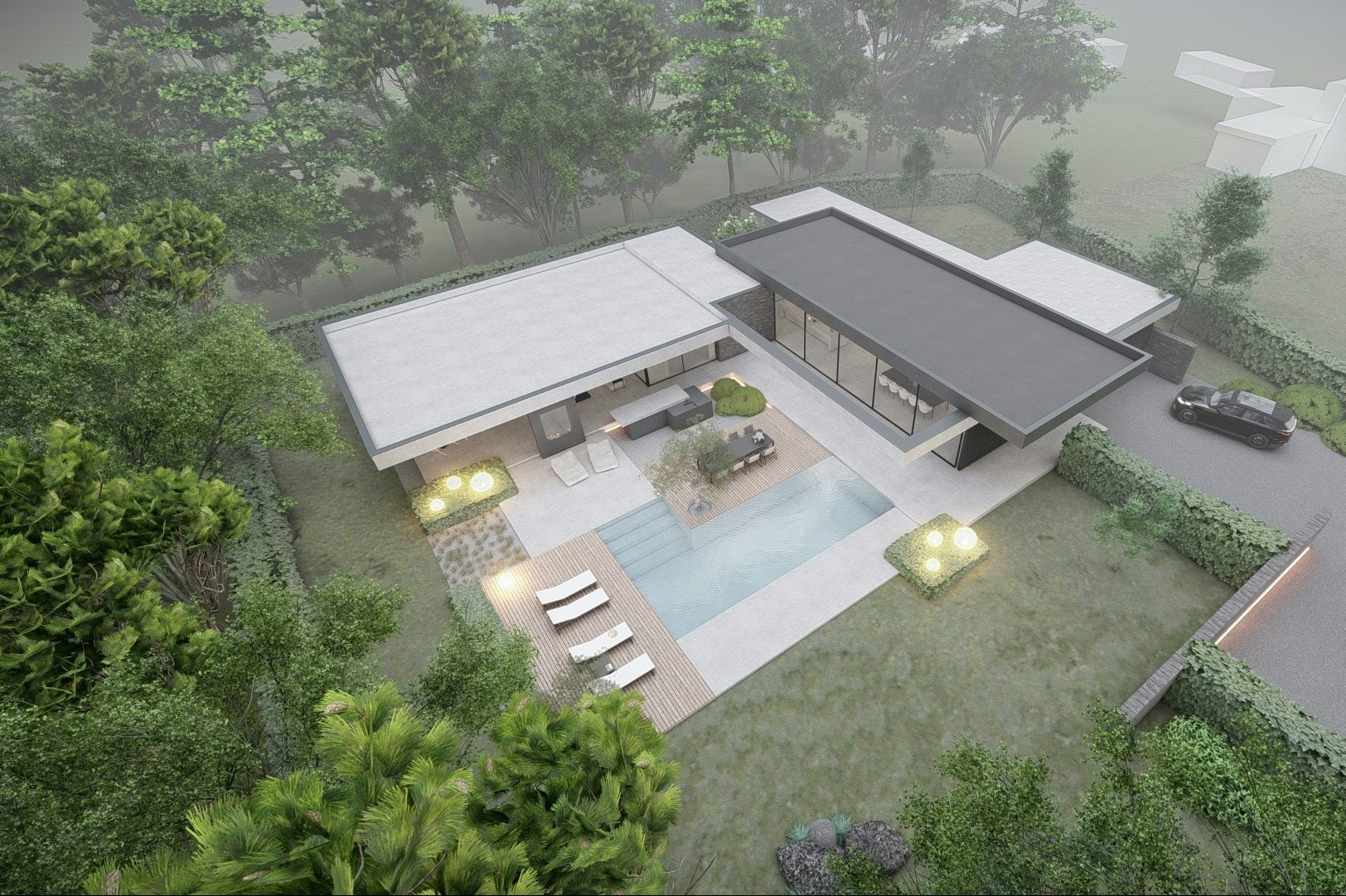 minimalistische, bungalow, levensloopbestendig, moderne bungalow, petersen tegl, moderne baksteen, tuinontwerp architect, modern tuinontwerp, minimalistisch tuinontwerp