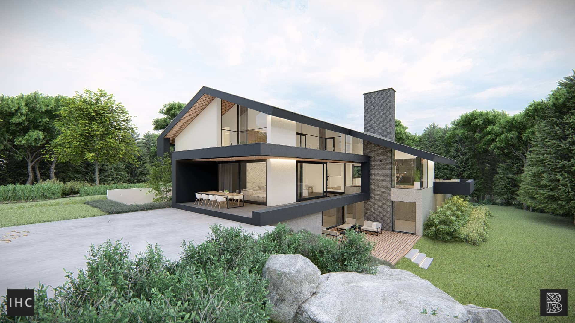 Visualisatie 3d render villa buitenaanzicht exterieur minimalistsch