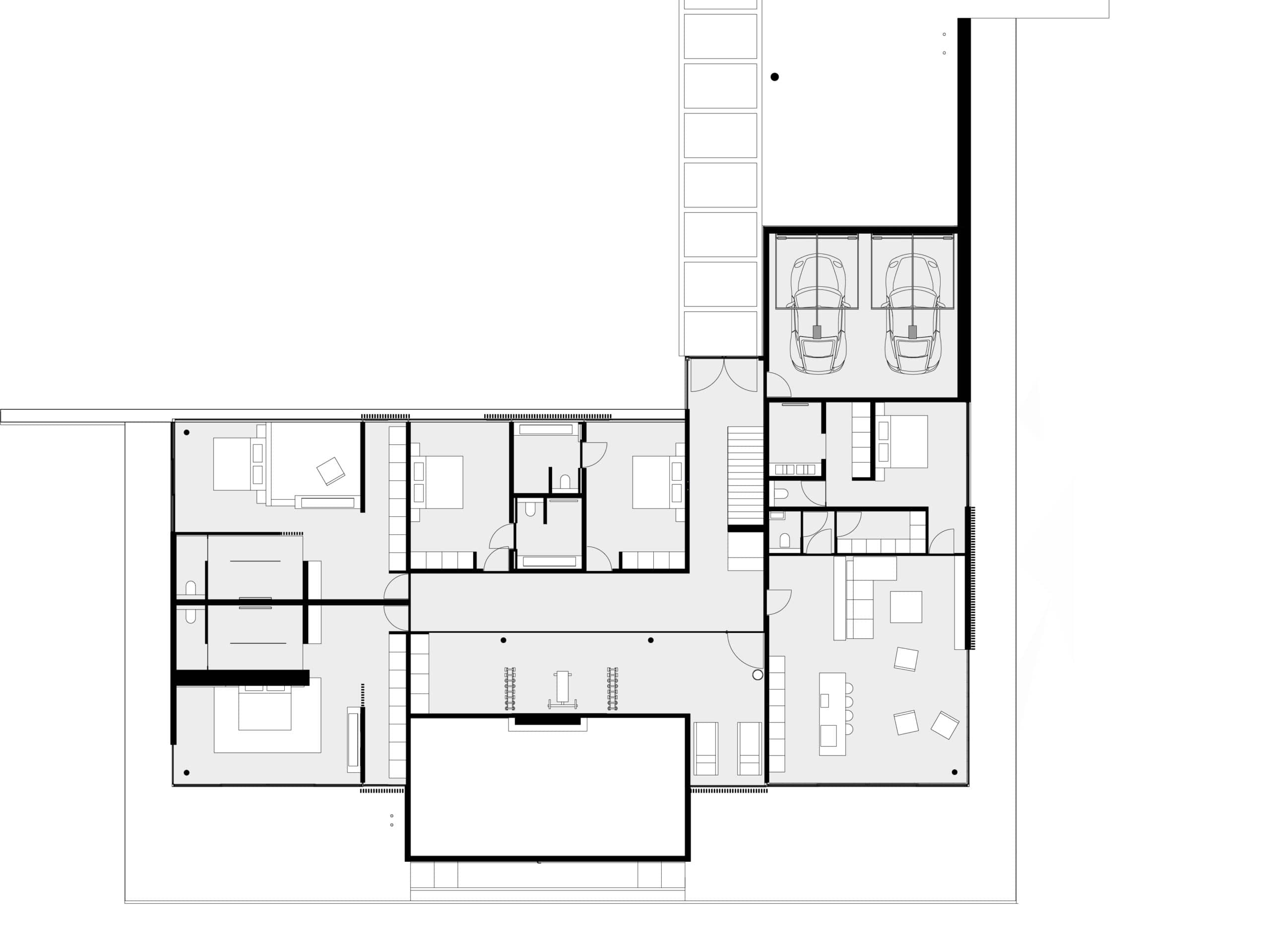 Plattegrond van een villa met meerdere kamers zoals een garage woonkamer tv kamer