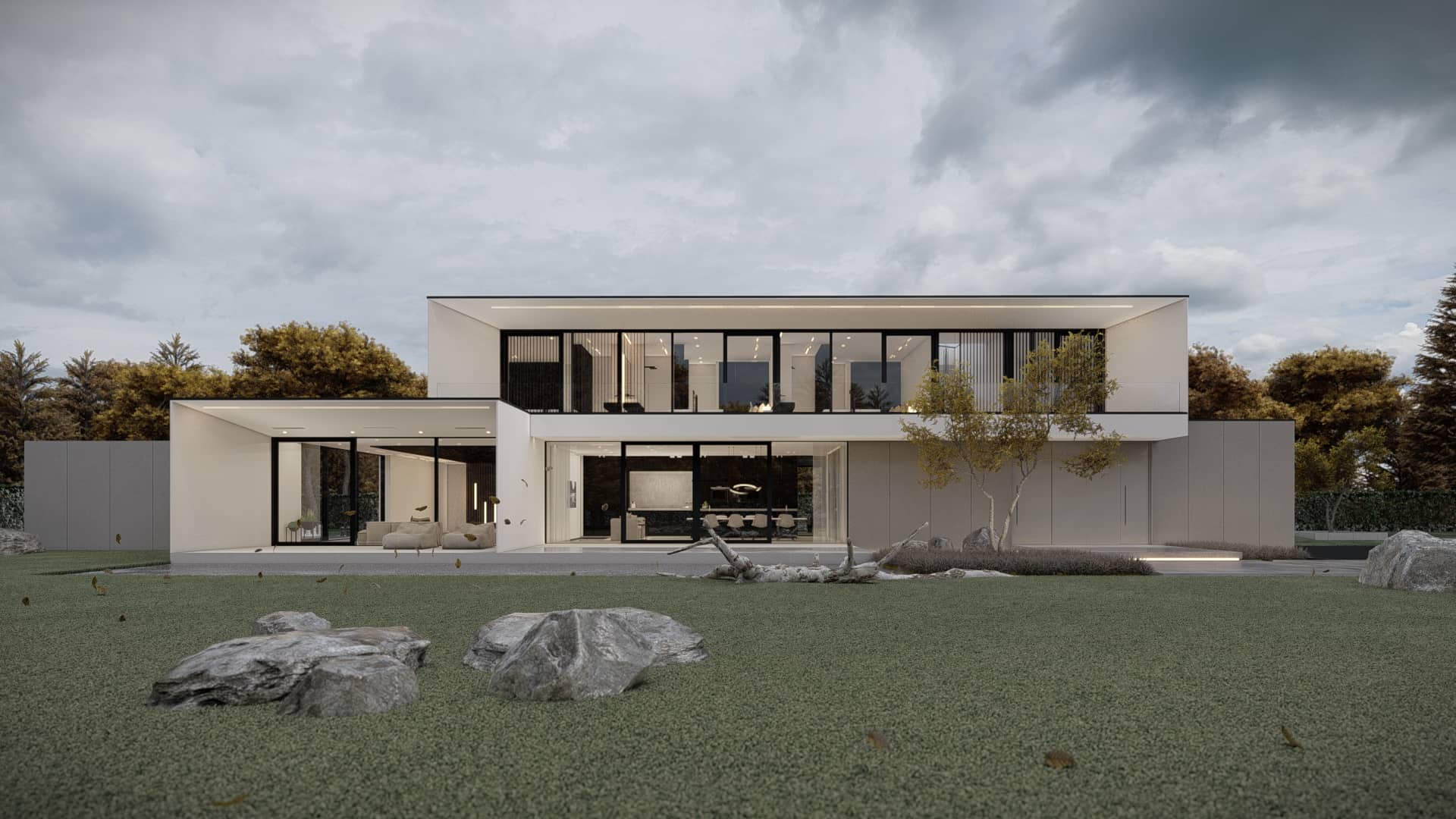 Moderne villa ontwerpen met patio woning, zichtlijnen en binnen-buiten leven