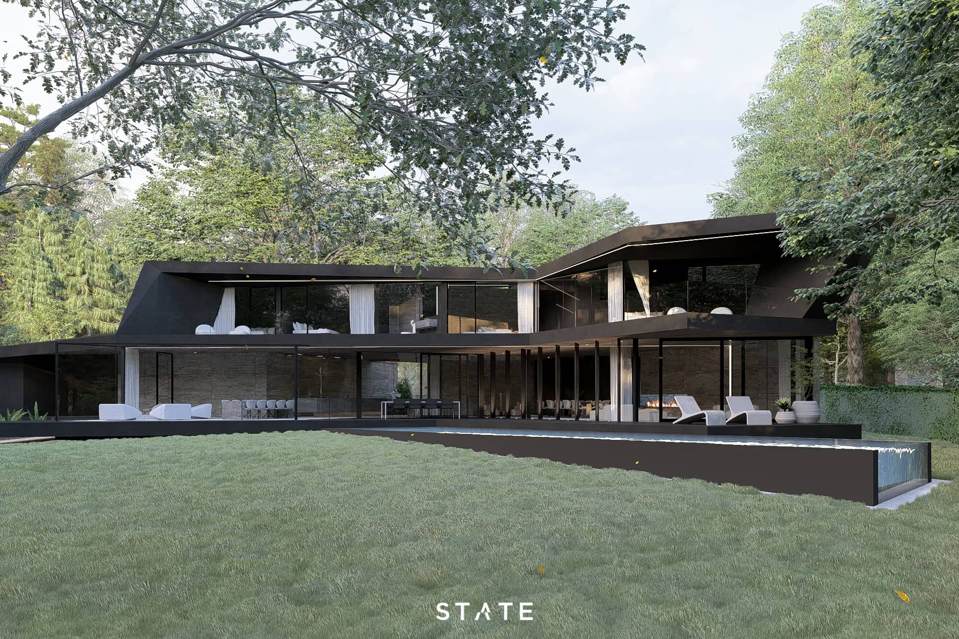 Moderne villa ontwerpen met donkere volumes en minimalistische architectuur