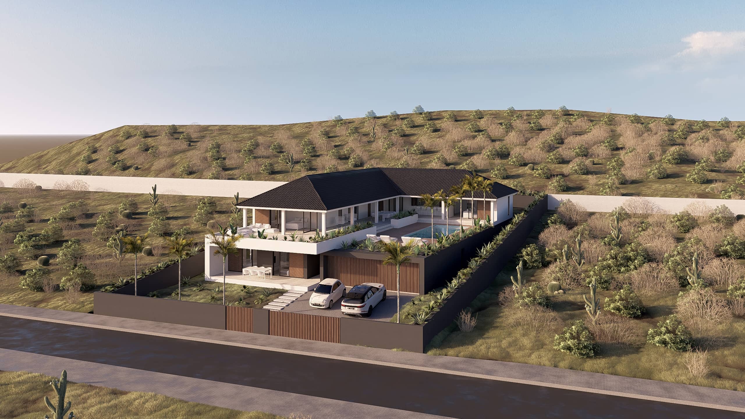 Luchtfoto van luxe villa op Curaçao