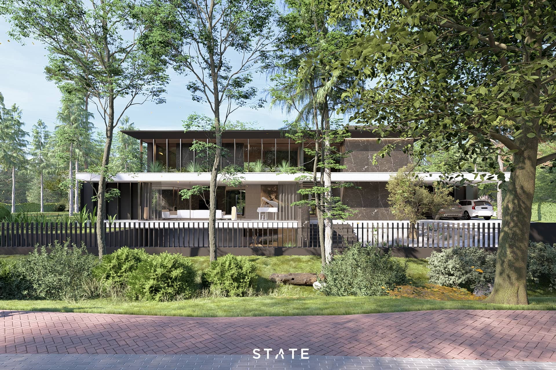 Exclusieve villa met landschappelijke inpassing en moderne architectuur.