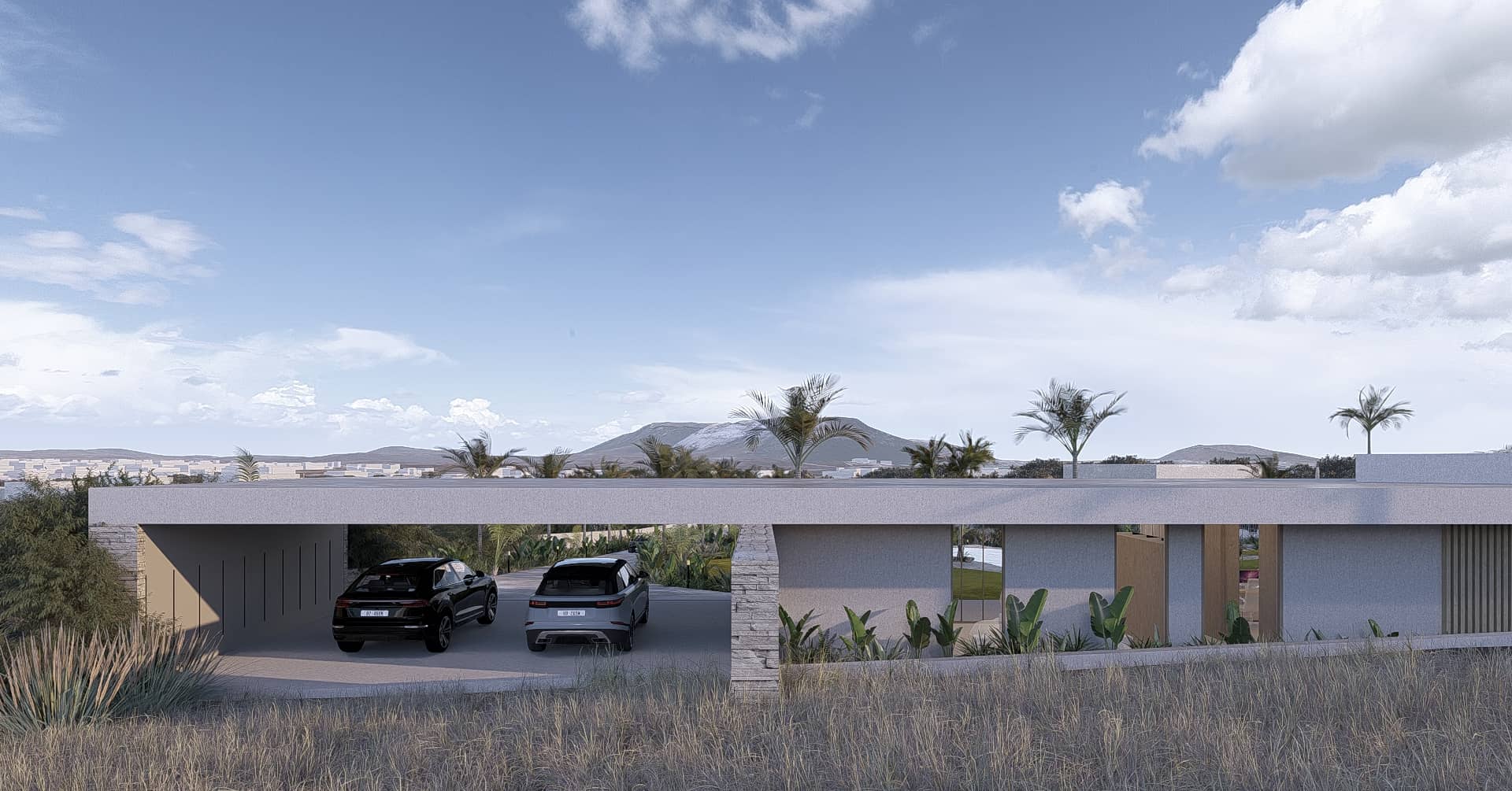 Moderne villa met carport en minimalistische architectuur