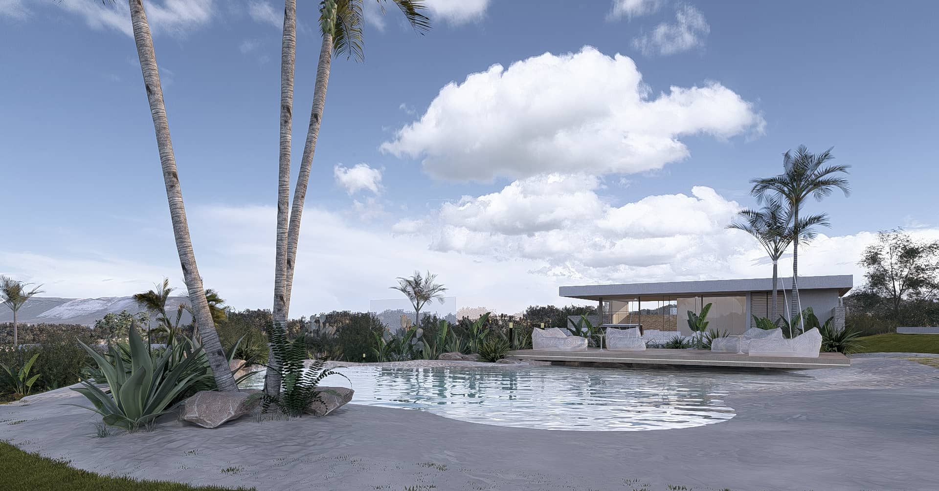 Organisch zwembad bij moderne villa op Curaçao