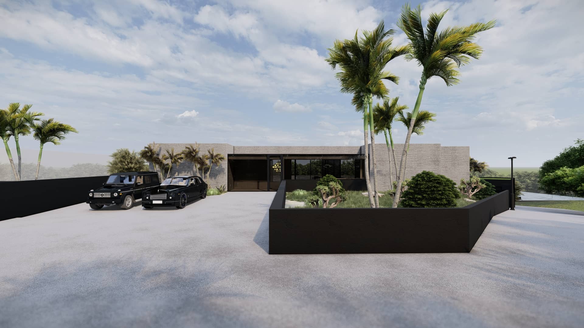 Luxe woning met binnenplaats, tropische tuin en moderne architectuur.
