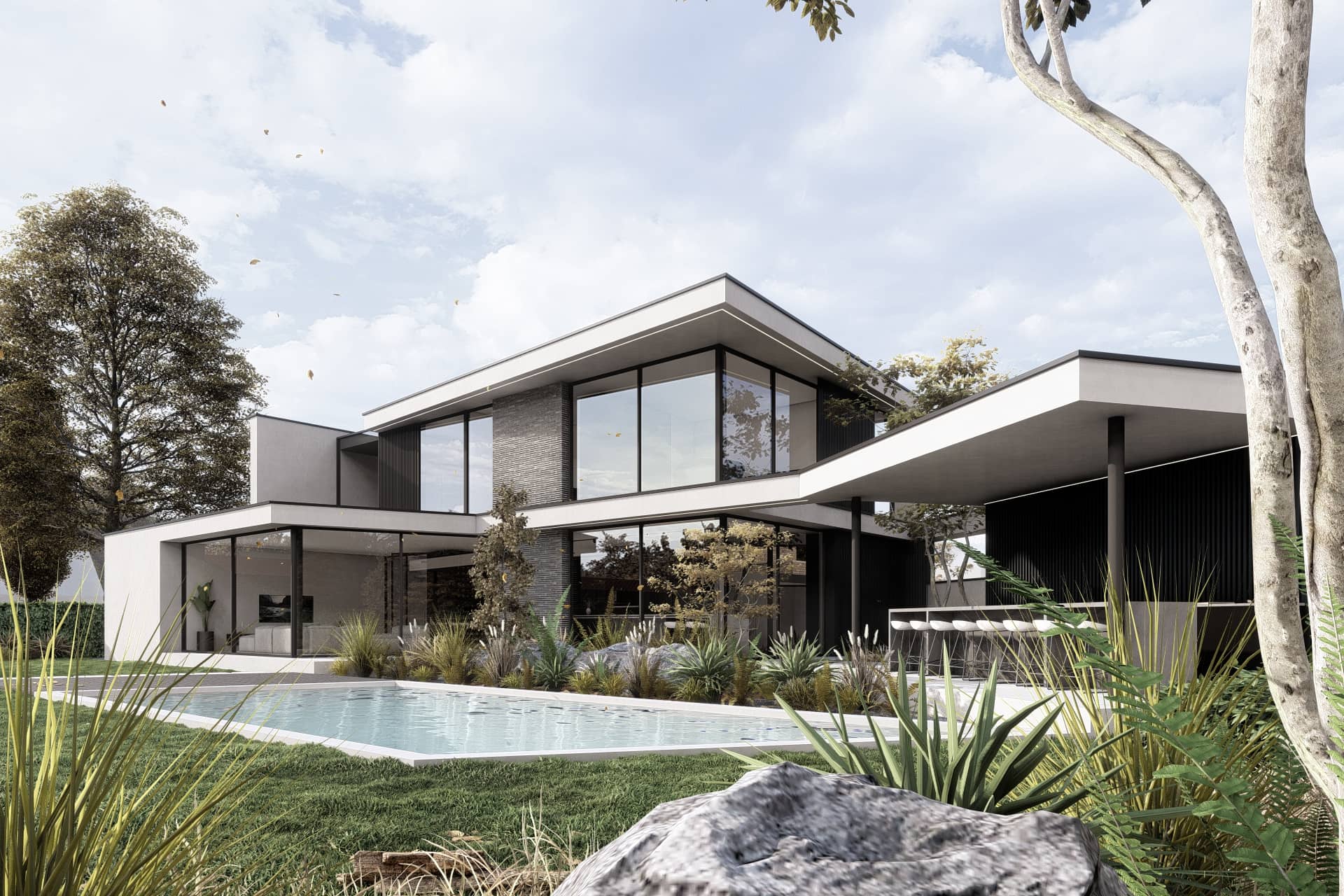 Luxe moderne villa in Gelderland met zwembad, grote glaspartijen en geïntegreerde buitenruimte