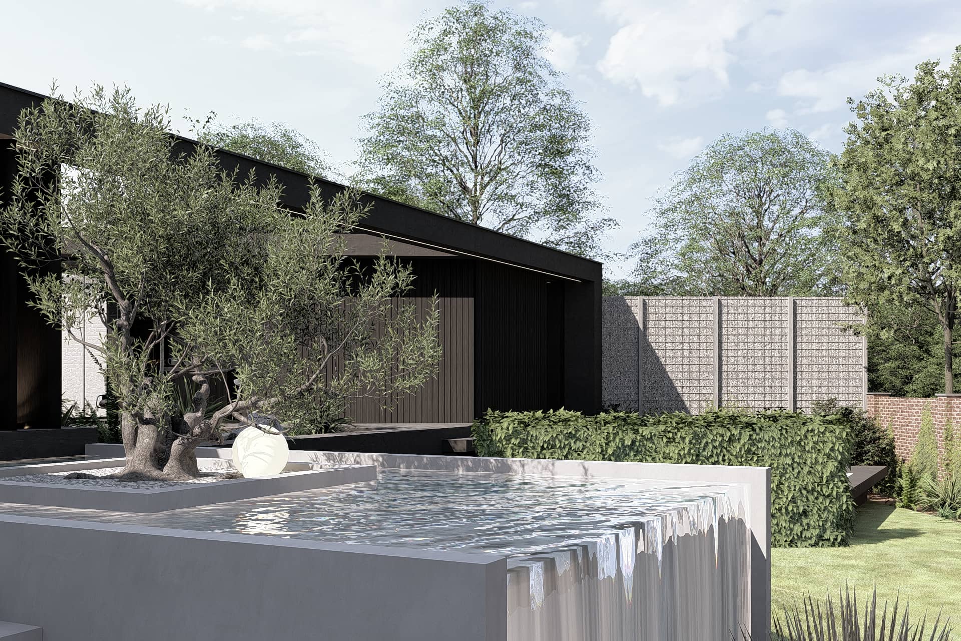 Infinity pool bij een exclusieve villa in Zeeland met geïntegreerde beplanting en een beschutte tuin.